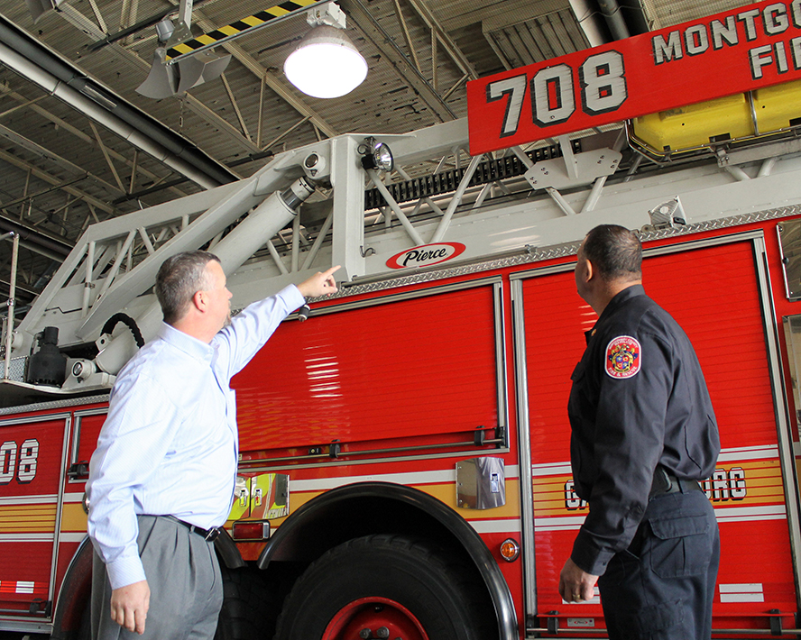 Mike inspecting a firetruck